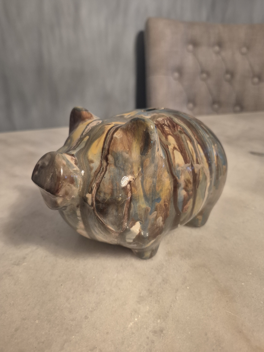 Handcrafted Multicolor Ceramic Pig Figurine Vintage Sublte Piggy Bank